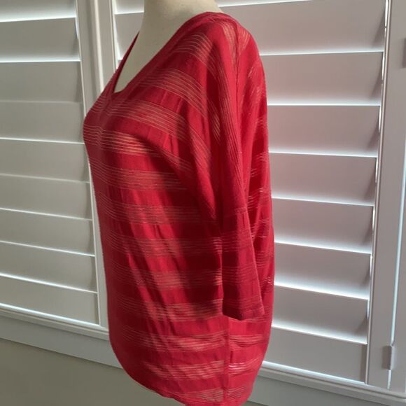Bobeau 3/4 sleeve top coral sheer sz XS - Picture 5 of 8